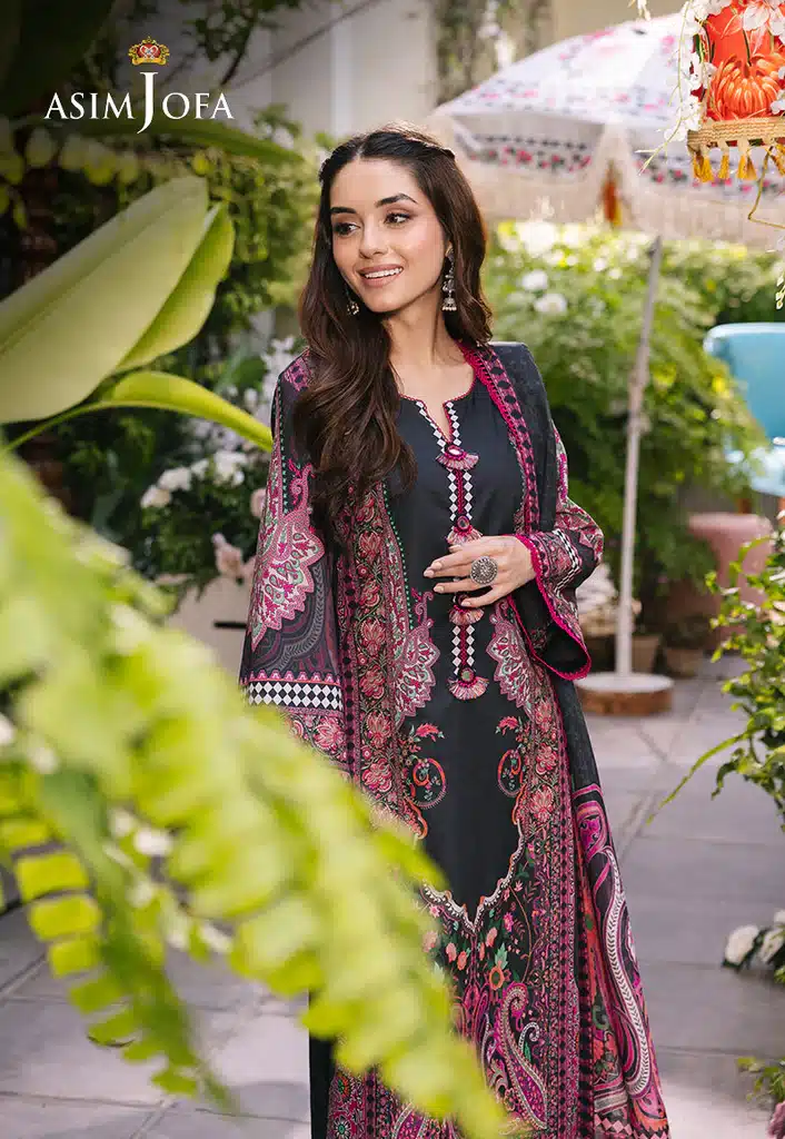 Asim Jofa Lawn Essential Prints | Black & Pink