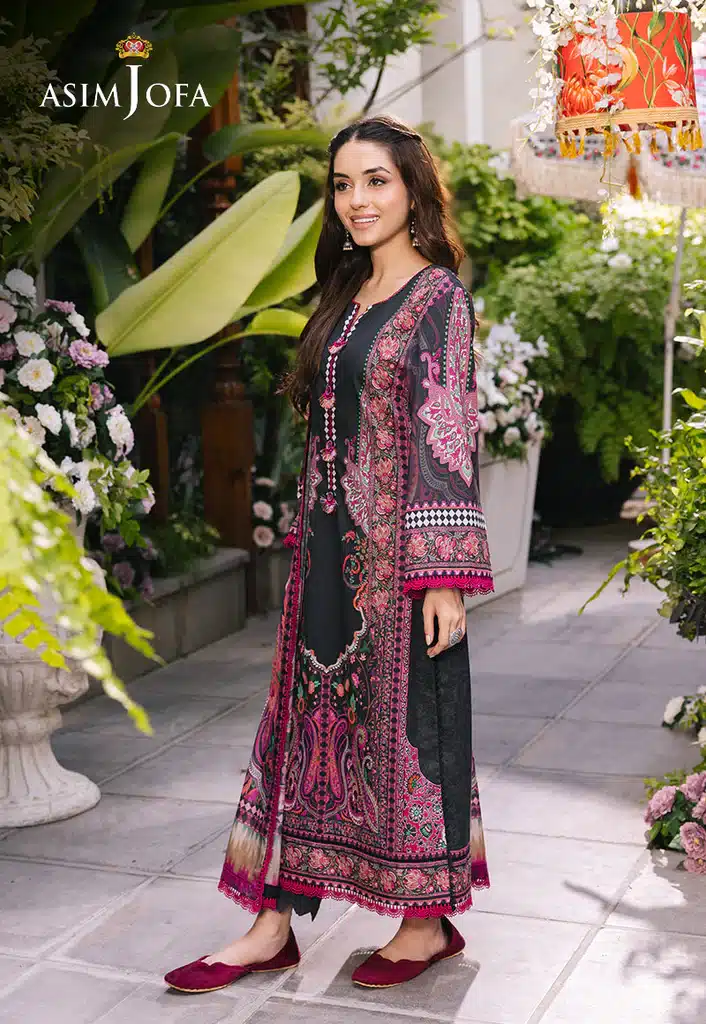 Asim Jofa Lawn Essential Prints | Black & Pink