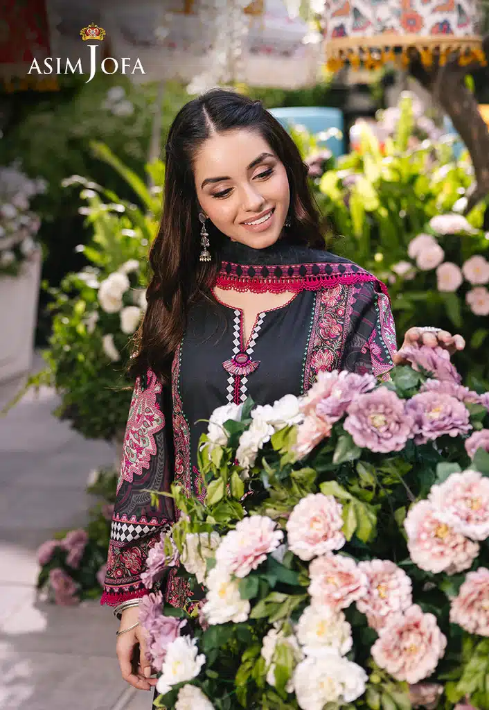 Asim Jofa Lawn Essential Prints | Black & Pink
