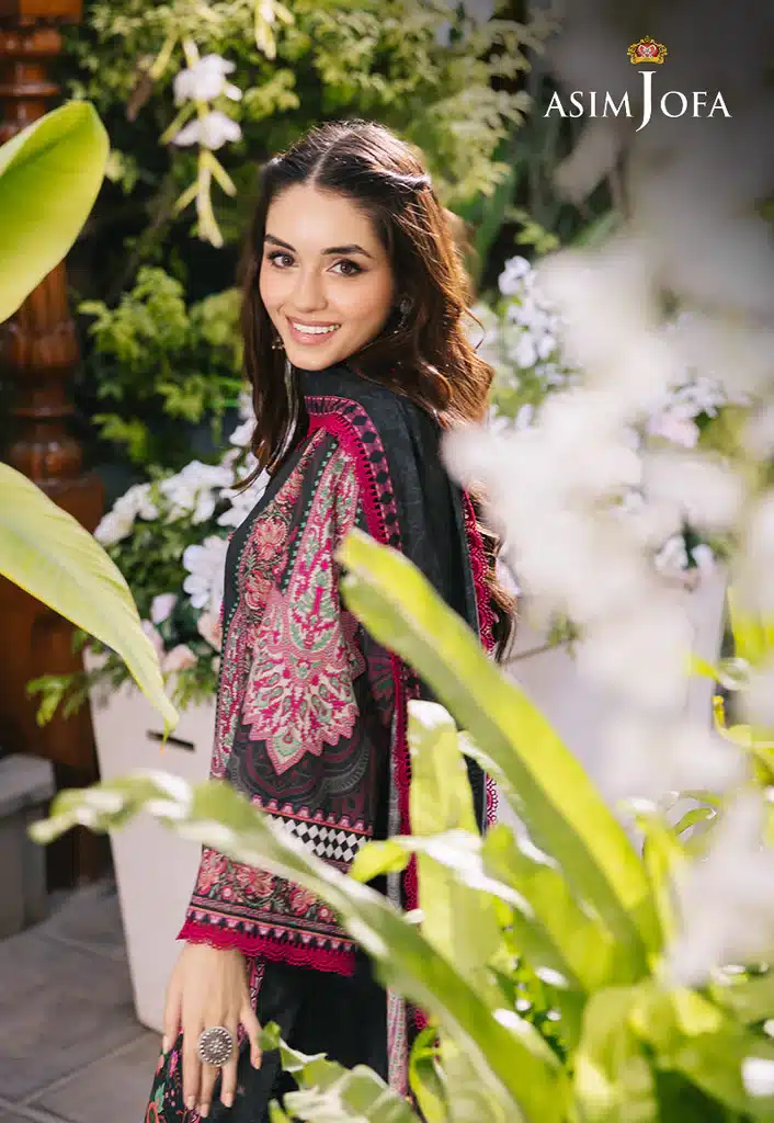 Asim Jofa Lawn Essential Prints | Black & Pink