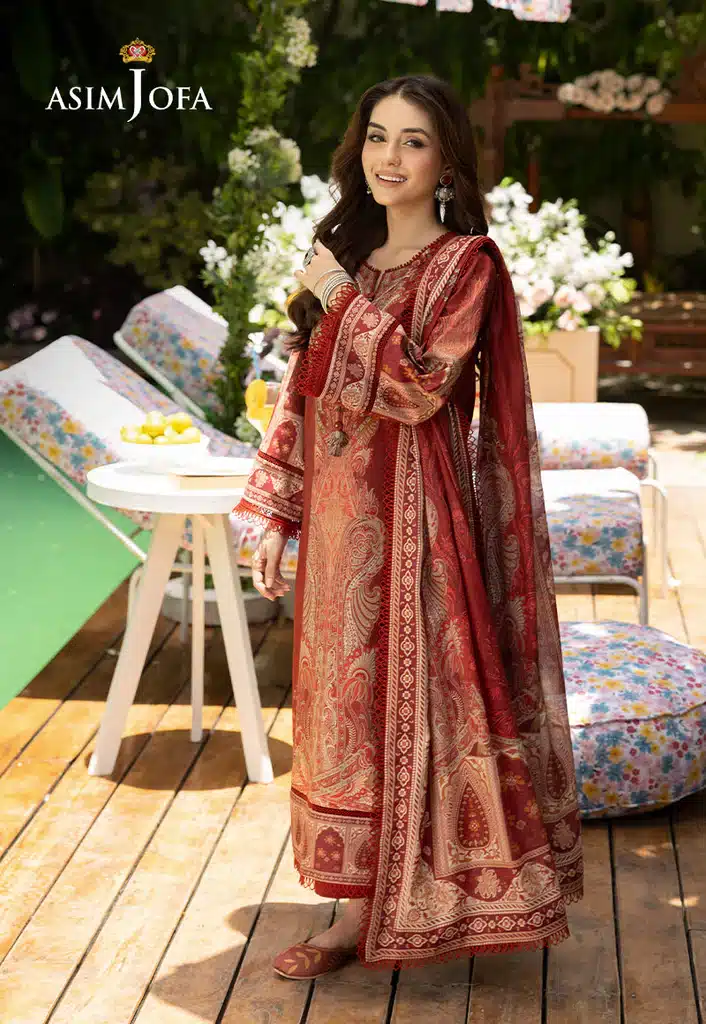 Asim Jofa Lawn Essential Prints | Reddish Maroon