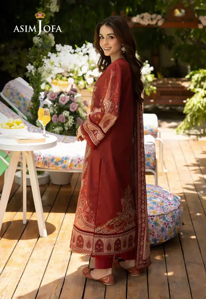 Asim Jofa Lawn Essential Prints | Reddish Maroon