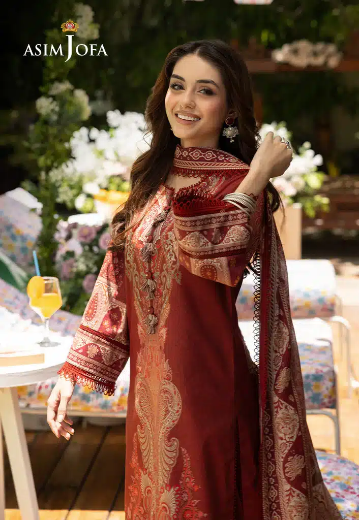 Asim Jofa Lawn Essential Prints | Reddish Maroon