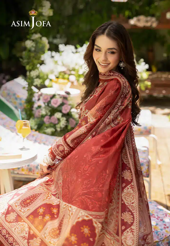 Asim Jofa Lawn Essential Prints | Reddish Maroon