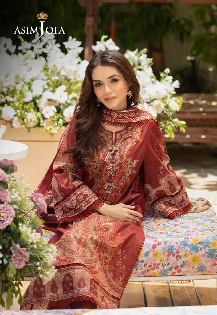 Asim Jofa Lawn Essential Prints | Reddish Maroon
