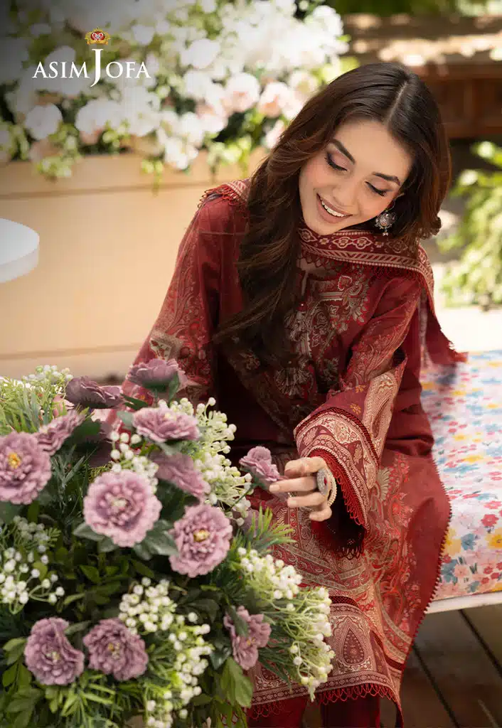 Asim Jofa Lawn Essential Prints | Reddish Maroon