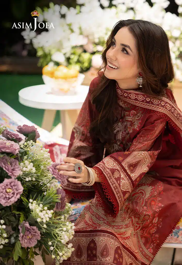 Asim Jofa Lawn Essential Prints | Reddish Maroon