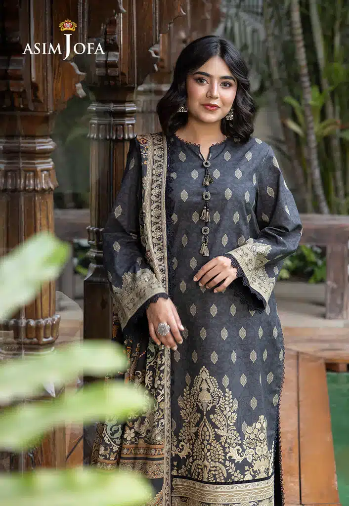 Asim Jofa Lawn Essential Prints | Charcoal Black