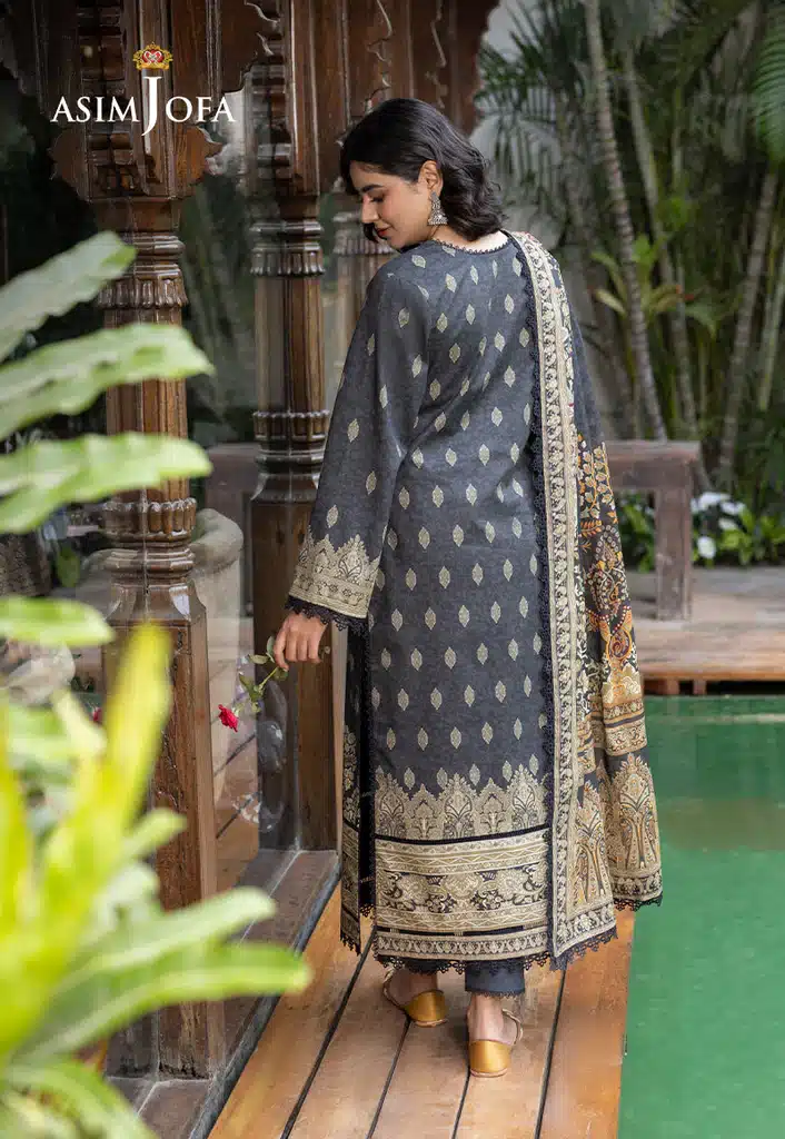 Asim Jofa Lawn Essential Prints | Charcoal Black