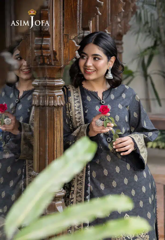 Asim Jofa Lawn Essential Prints | Charcoal Black