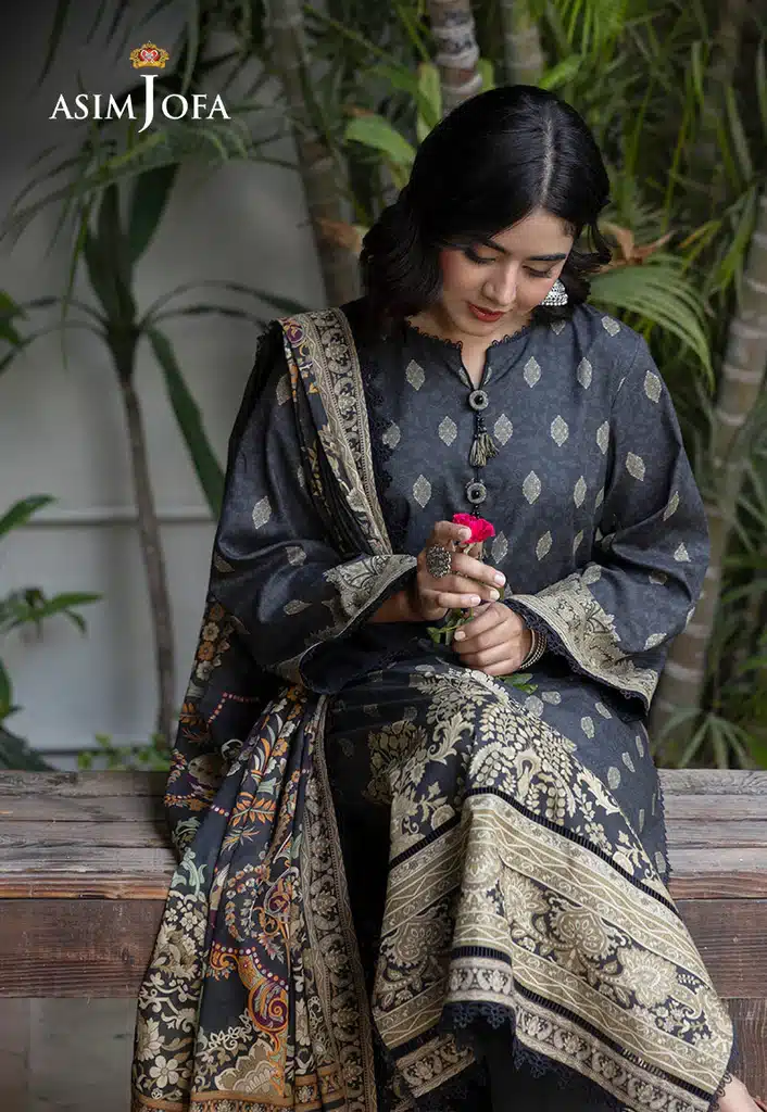 Asim Jofa Lawn Essential Prints | Charcoal Black