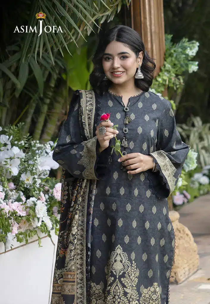 Asim Jofa Lawn Essential Prints | Charcoal Black