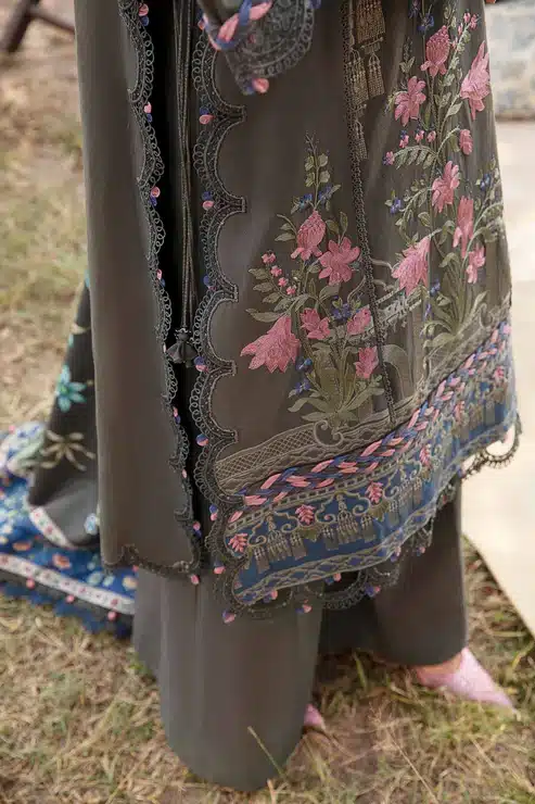 Maria.B Mprints 3 Piece Unstitched Printed Linen Suit | Grey&Blue