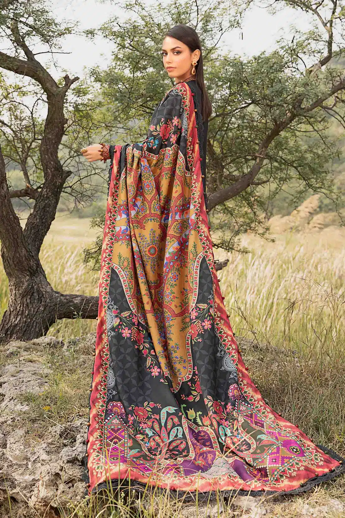 Maria.B Mprints 3 Piece Unstitched Printed Linen Suit | Black