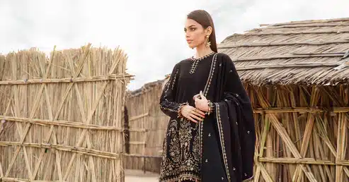 Maria.B Mprints 3 Piece Unstitched Printed Linen Suit | Black