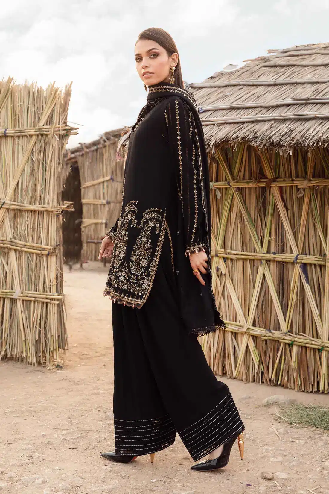 Maria.B Mprints 3 Piece Unstitched Printed Linen Suit | Black