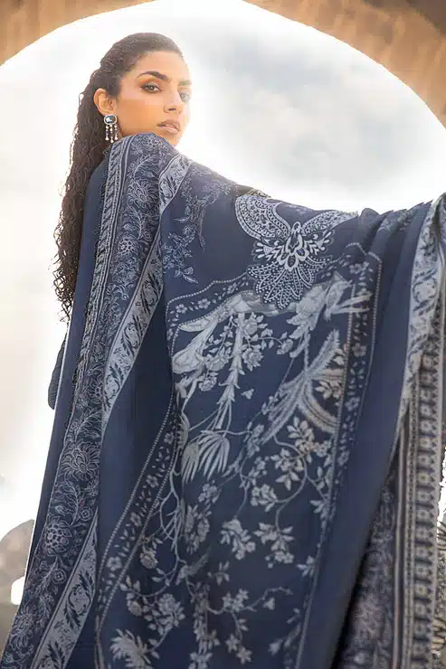 Maria.B Mprints 3 Piece Unstitched Printed Linen Suit | Navy Blue