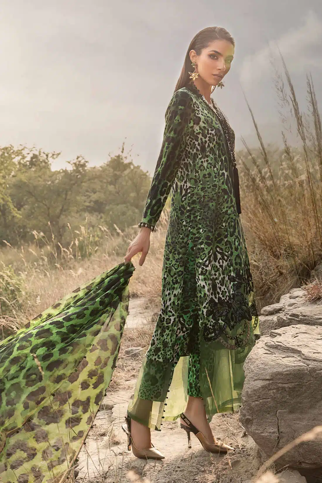 Maria.B Mprints 3 Piece Unstitched Printed Linen Suit | Green