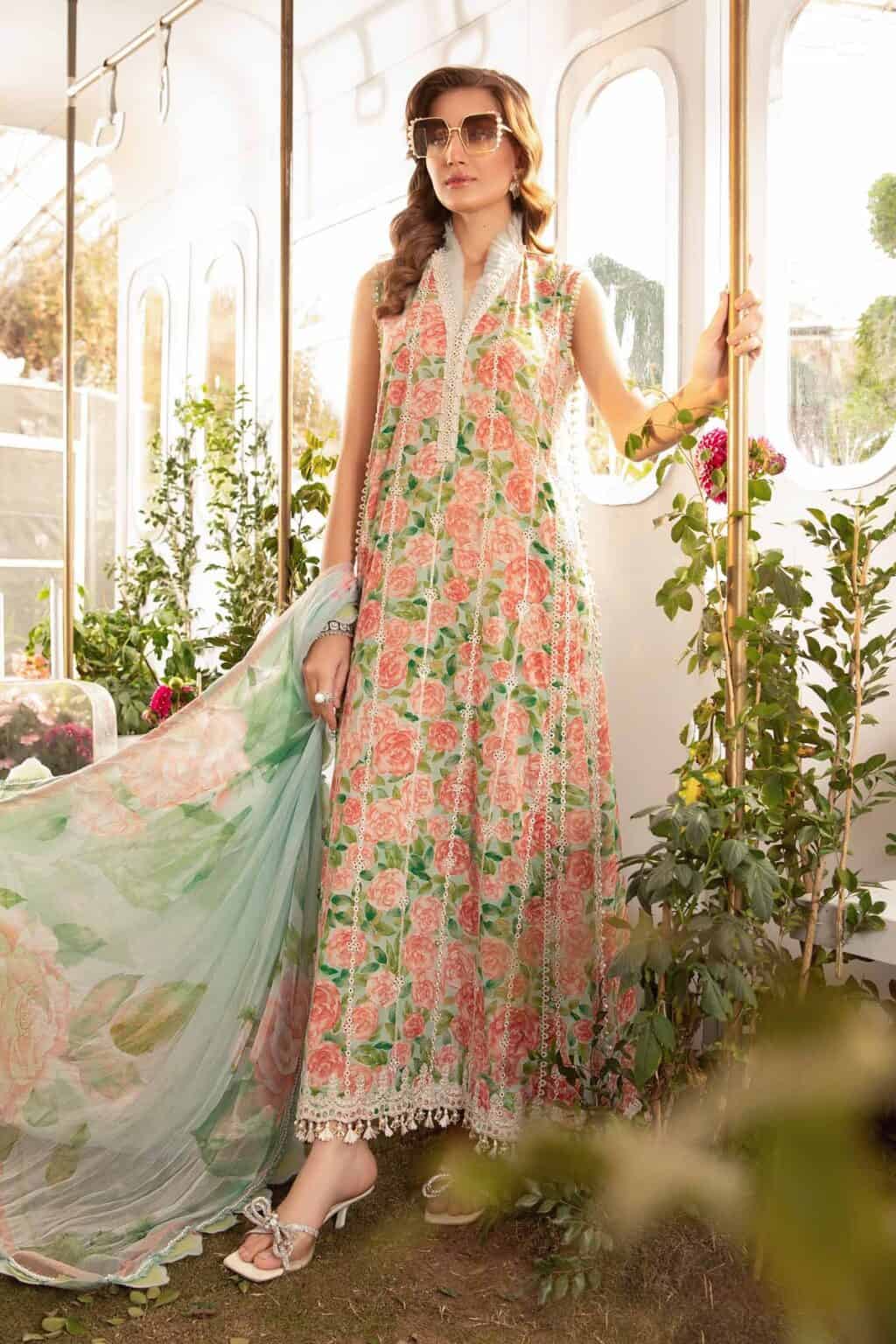 Maria B-Mprints Lawn Collection | Ivory Peach